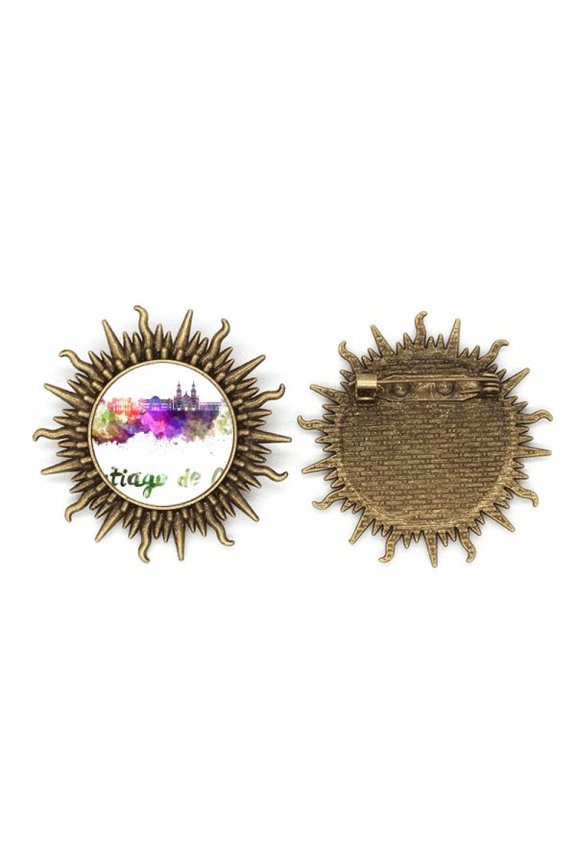Santiago De Chile City Watercolor Metall Sonne Brosche Haken Pin