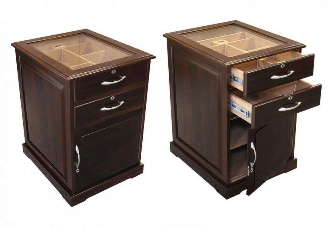 Santiago End Table Cigar Humidor w/ Drawers & Digital Hygrometer - Rich Walnut Finish - Capacity: 700
