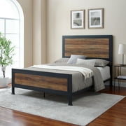 Santiago Riveted Plank Rustic Oak Queen Size Bed by Walker Edison