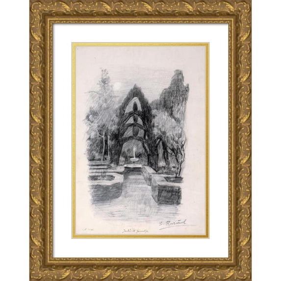 Santiago Rusiñol 11x14 Gold Ornate Wood Frame and Double Matted Museum Art Print Titled - Gardens of the Generalife (1895)