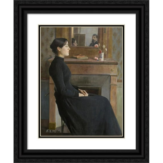 Santiago Rusiñol 12x14 Black Ornate Wood Framed Double Matted Museum Art Print Titled: Female Figure (1894)