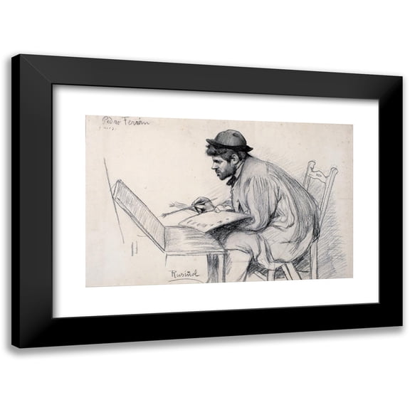 Santiago Rusiñol 14x11 Black Modern Framed Museum Art Print Titled - Portrait of Pere Ferran Painting (1895)