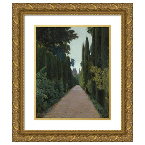 Santiago Rusiñol 15x18 Gold Ornate Wood Frame and Double Matted Museum Art Print Titled - Gardens of the Generalife, Granada