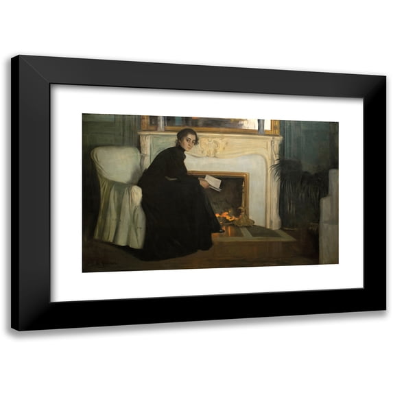 Santiago Rusiñol 18x13 Black Modern Framed Museum Art Print Titled - Romantic Novel (1894)
