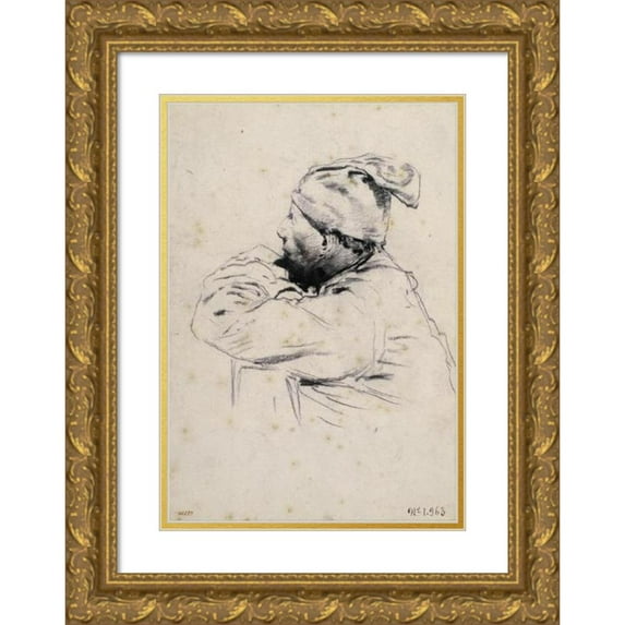 Santiago Rusiñol 18x24 Gold Ornate Framed and Double Matted Museum Art Print Titled - Farmer with ‘Barretina’ (1880-1885)