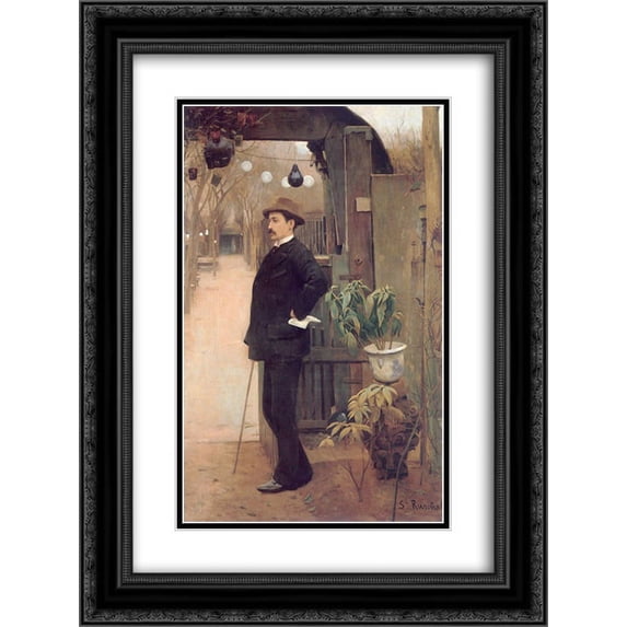 Santiago Rusinol 2x Matted 20x24 Black Ornate Framed Art Print 'The painter Miguel Utrillo in the gardens of the Moulin de la Galette'