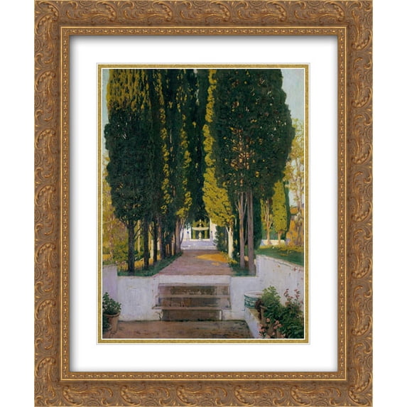 Santiago Rusinol 2x Matted 20x24 Gold Ornate Framed Art Print 'Gardens of the Generalife'