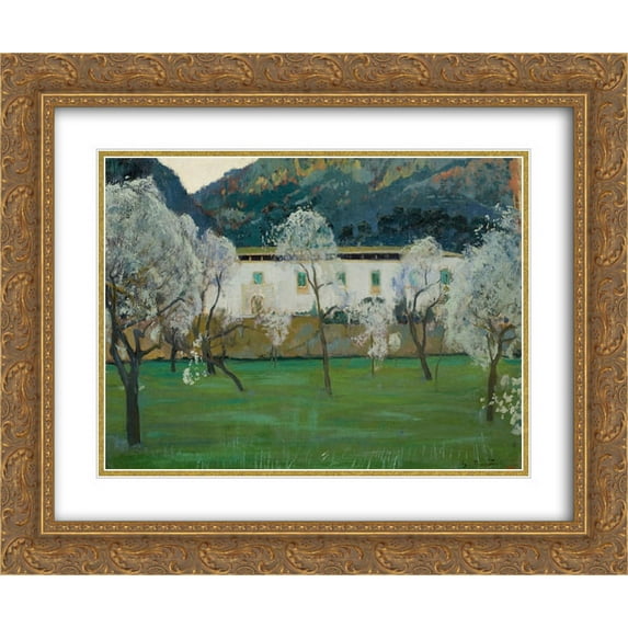 Santiago Rusinol 2x Matted 24x20 Gold Ornate Framed Art Print 'White Farmhouse (Bunyola, Majorca)'