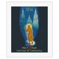 thumbnail image 1 of Santiago Spain - Holy Year in Santiago De Compostela - Way of St. James - Vintage Travel Poster by Marcias Jose Morell c.1954 - Fine Art Rolled Canvas Print 16in x 20in, 1 of 4