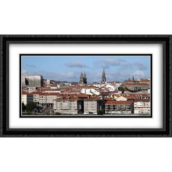 Santiago de Compostela 2x Matted 40x24 Large Black Ornate Framed Art Print by The Cityscape Art Print Series