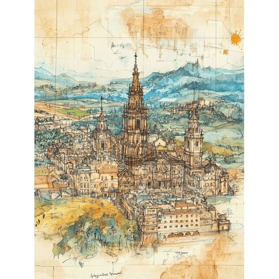 Santiago de Compostela Cathedral Cityscape Canvas Print/Wall Art Suitable for Living Room Bedroom Office Hotel and Restaurant Decoration