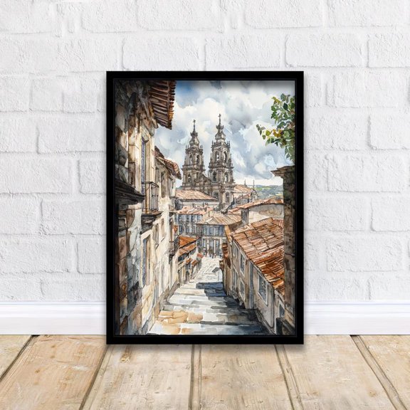 Santiago de Compostela Cathedral poster Camino de Santiago Art Print Galicia Spain Pilgrimage Gift 16x20 UNFRAMED