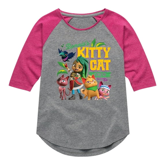 Santiago of The Sea - Kitty Cat Crew - Toddler And Youth Girls Raglan Graphic T-Shirt