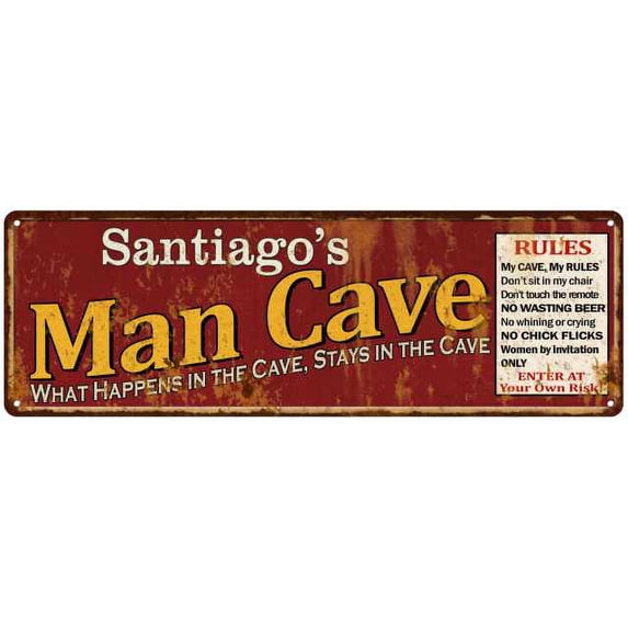 Santiago's Man Cave Rules Red Metal Sign Gift 8x24 108240004484