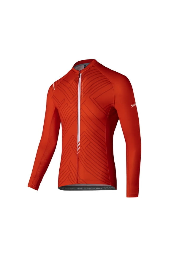 Striped Mens Cycling Jersey Long Sleeve Bicycle Shirt Bike Jersey for Cyclist Red,L