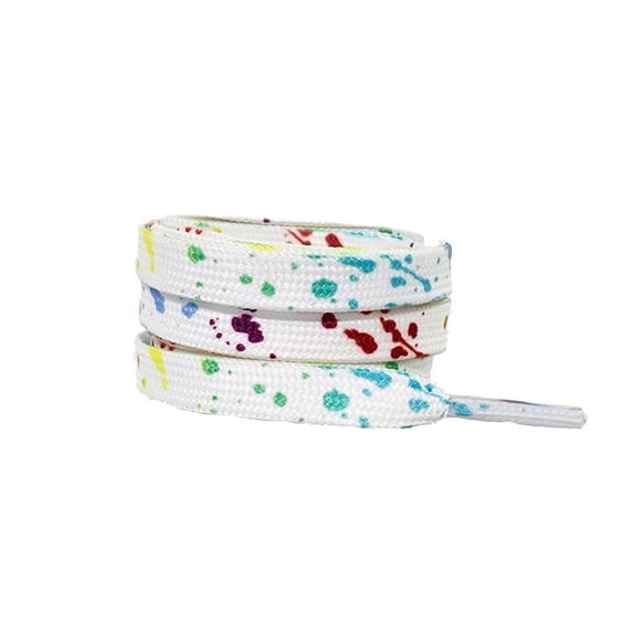 Santimon 2 Pairs Splash-ink Pattern Shoelace Flat Shoelace for Sneaker Casual Shoes Athletic Shoes Boots 47" White Colorful