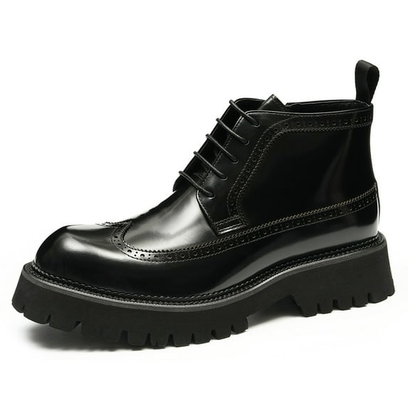 Santimon Black Boots for Men Wingtip Ankle Boots Side Zipper Combat Boots Casual Chukka boots US 11