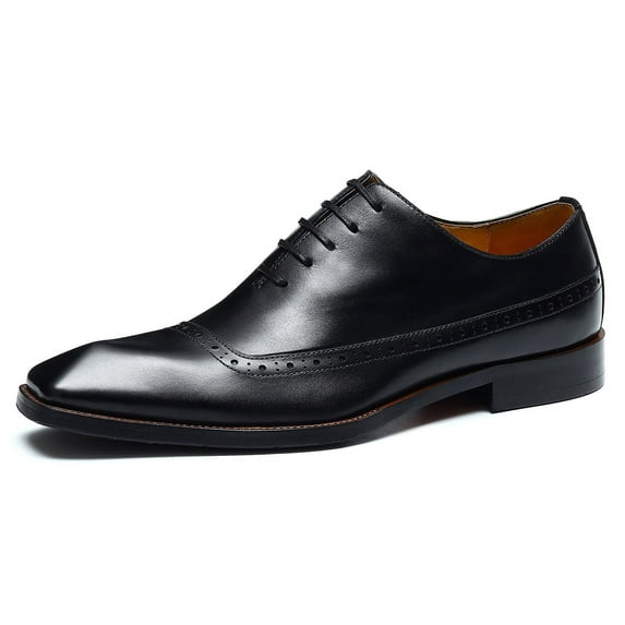 Santimon Black Dress Shoes for Men Brogue Lace up Oxford Shoes Classic Pointed Toe Formal Shoes for Wedding Meeting US 7