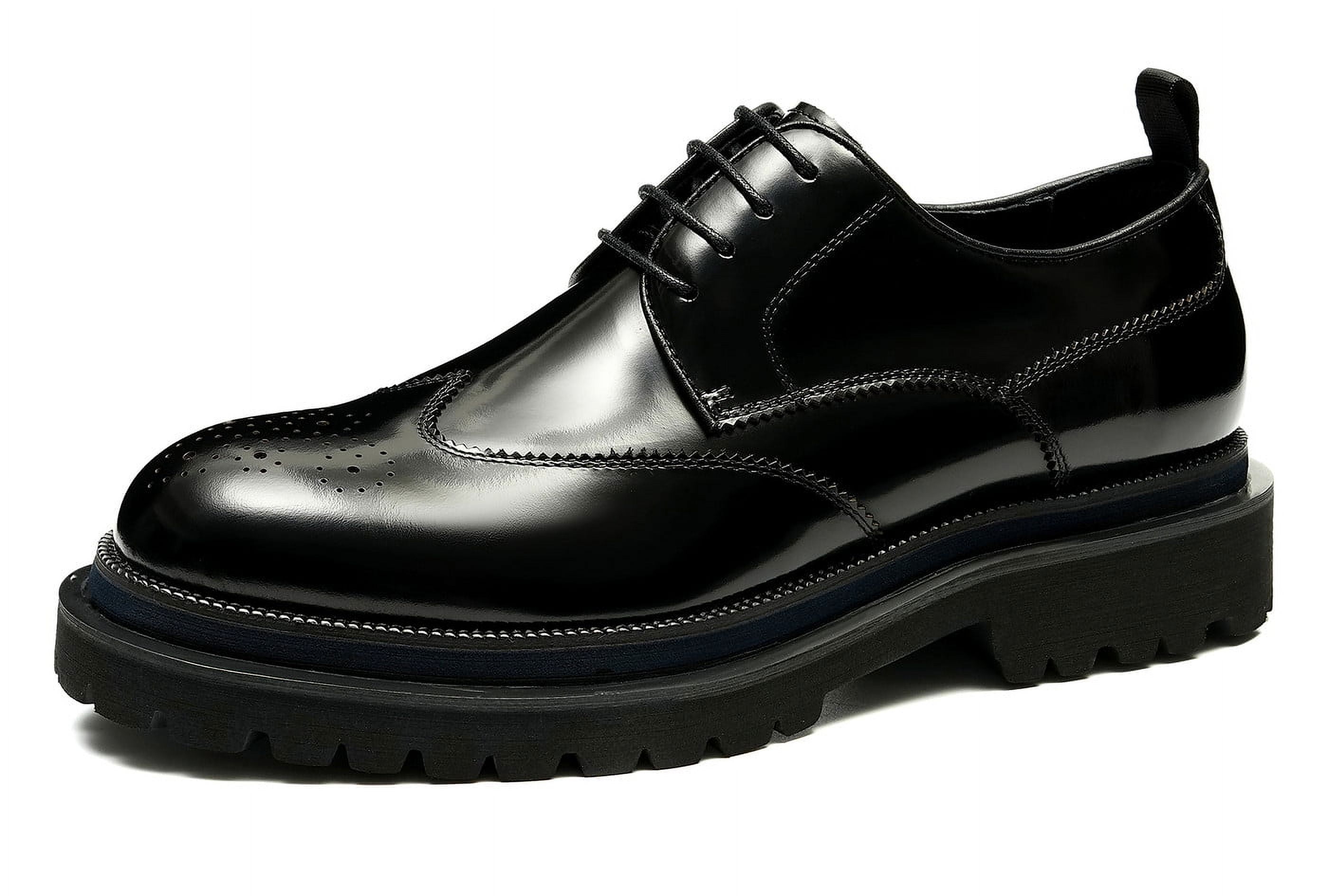 Men's Platform Brogue Oxford Shoes - Vintage Leather Look Wingtip Derby With Lug Sole