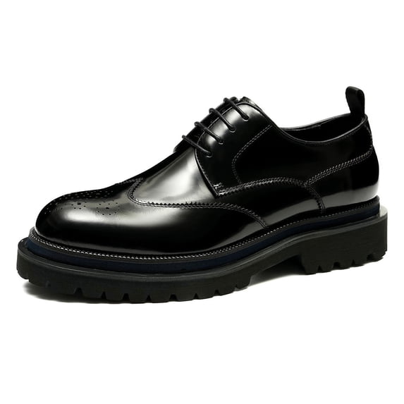Santimon Black Dress Shoes for Men Lace-up Thick Sole Derby Shoes Classic Formal Business Brogue Oxford Shoes US 9.5