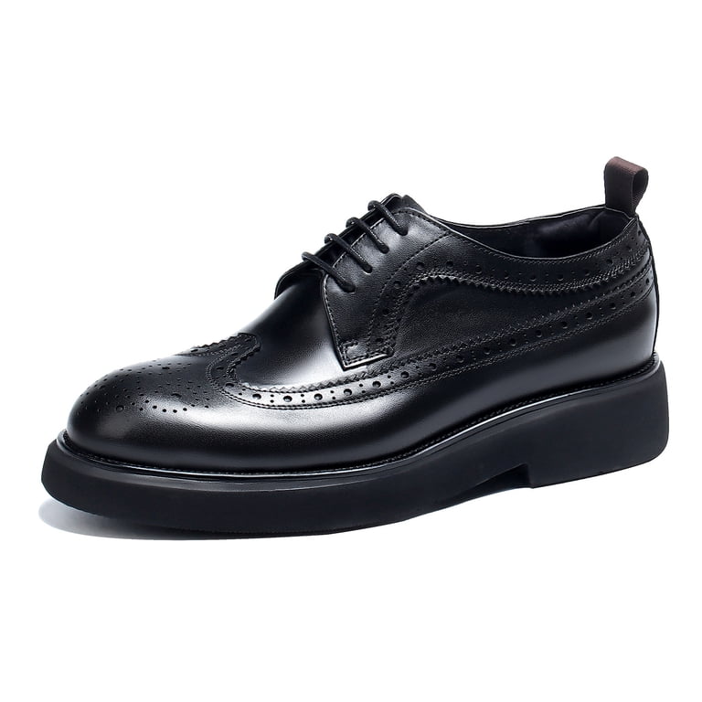 Santimon Black Dress Shoes for Men Thick Sole Wingtip Derby  display picture 3