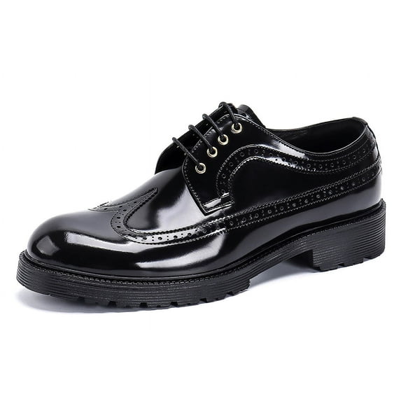 Santimon Black Dress Shoes for Men Wingtip Brogue Derby Shoes Thick Sole Classic Formal Shoes US 8