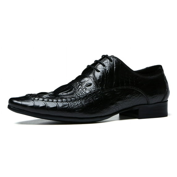 Santimon Black Lace-up Dress Shoes for Men Crocodile Grain Timeless Oxford Shoes Premium Derby Shoes US 9