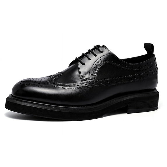 Santimon Black Winter Dress Shoes for Men Thick Sole Wingtip Brogue Derby Shoes Cowhide Leather Formal Shoes US 6.5