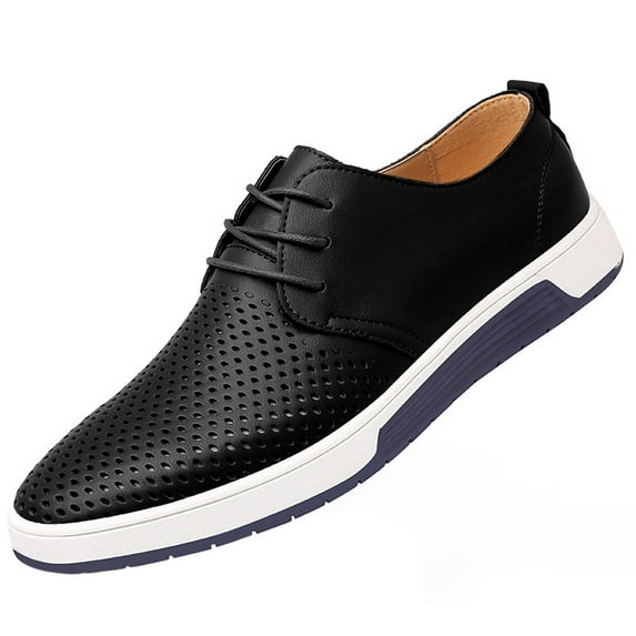Santimon Breathable Leather Shoes Men Casual Shoes Non-Slip Sneakers Black 9.5 US