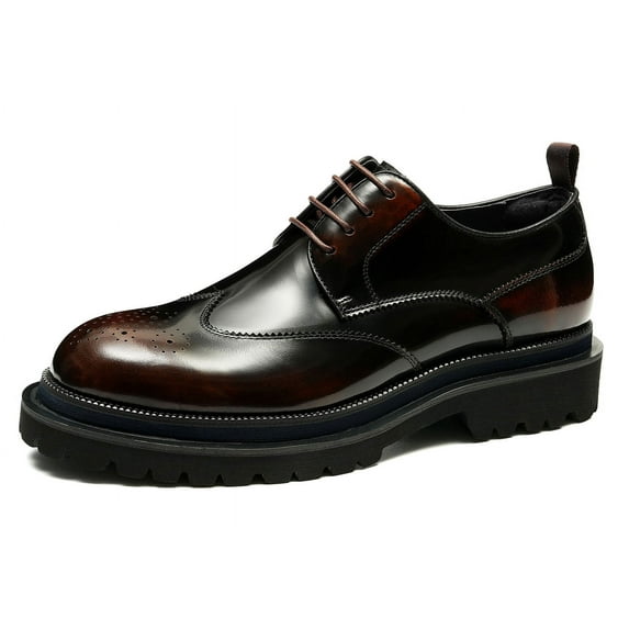 Santimon Brown Dress Shoes for Men Lace-up Thick Sole Derby Shoes Classic Formal Business Brogue Oxford Shoes US 9.5