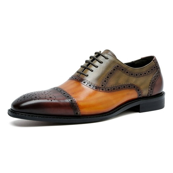 Santimon Brown Dress Shoes for Men Multicolor Wingtip Brogue Derby Shoes Lace-up Classic Formal Shoes US 8.5