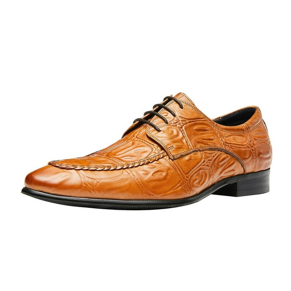 Santimon Brown Dress Shoes for Men Pointed Toe Derby Shoes Crocodile Grain Cowhide Leather Oxford Shoes US 7