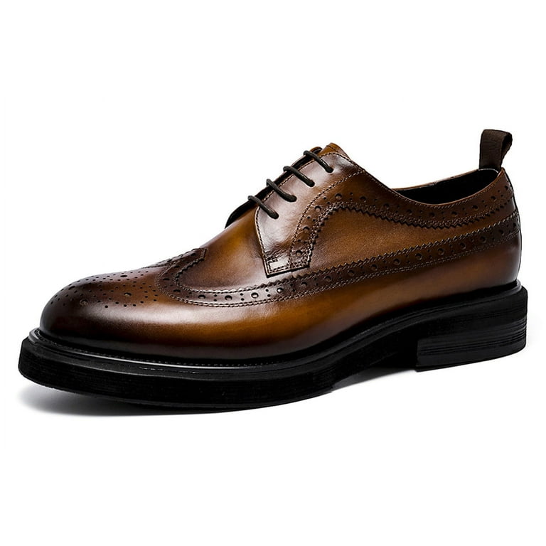 Santimon Brown Dress Shoes for Men Thick Sole Wingtip Brogue Derby