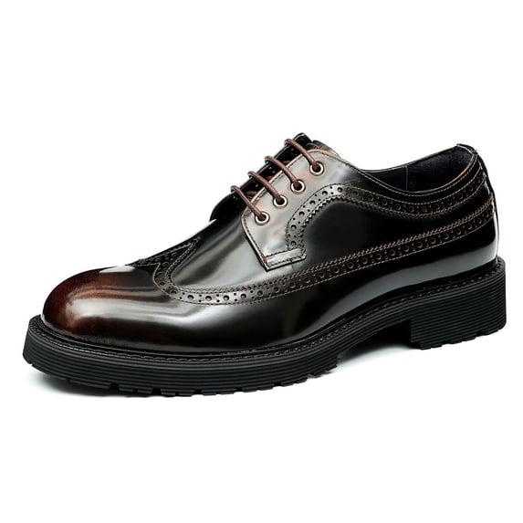 Santimon Brown Dress Shoes for Men Wingtip Brogue Derby Shoes Thick Sole Classic Formal Shoes US 10