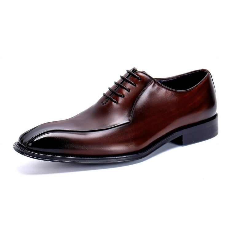 Santimon Coffee Dress Shoes for Men Pointed Toe Lace up Derby Shoes Cowhide Leather Formal Shoes US 7.5 Walmart