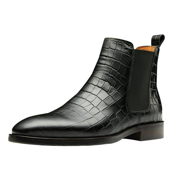 Santimon Genuine Leather Men Chelsea Boots Crocodile Pattern Ankle Boots Classic Casual Boots Black 12.5 US