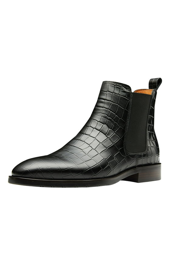 Genuine Leather Men Chelsea Boots Crocodile Pattern Ankle Boots Classic Casual Boots Black 8.5 US
