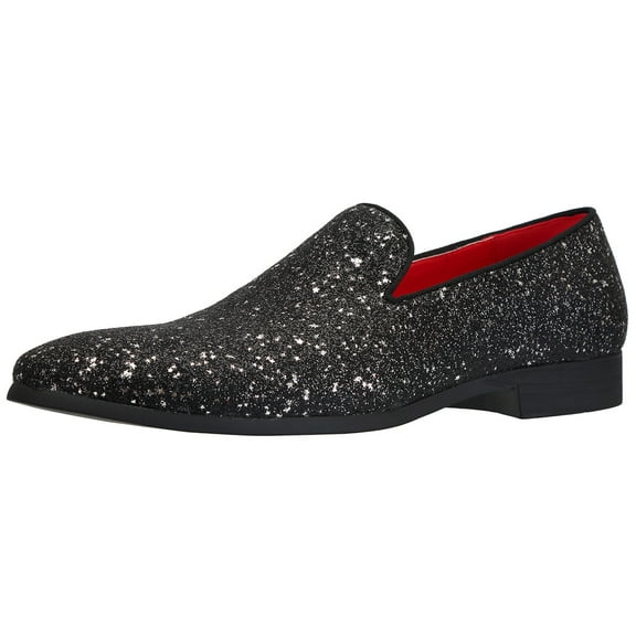 Santimon Leather Paillette Loafers Business Dress Shoes Glitter Slip-on Casual Shoes Black 9.5 US
