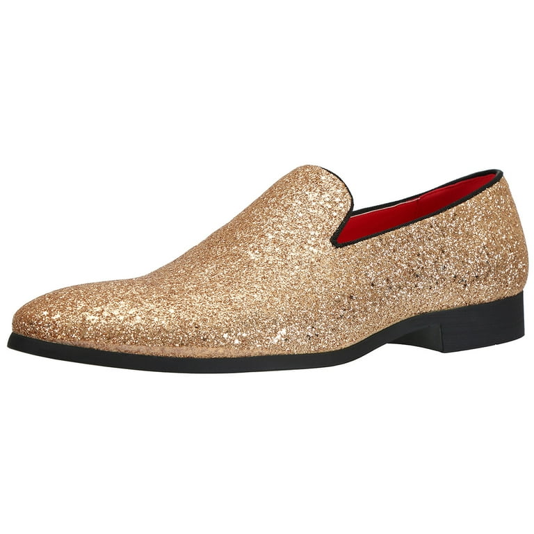 Santimon Leather Paillette Loafers Business Dress Shoes Glitter