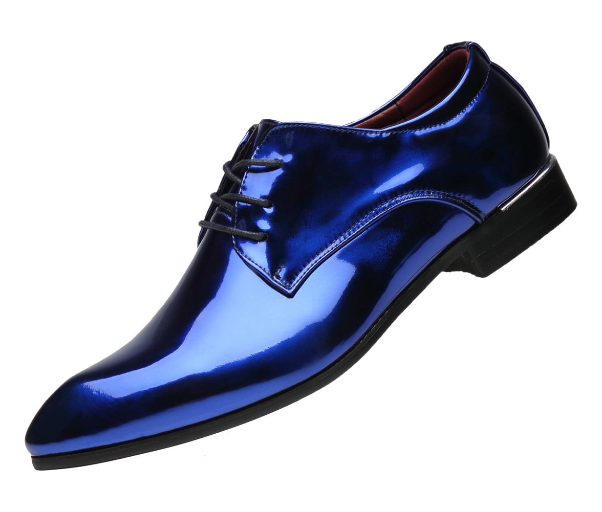 Santimon Men Blue Oxford Shoes Pointed Toe Dress Shoes Classic Formal