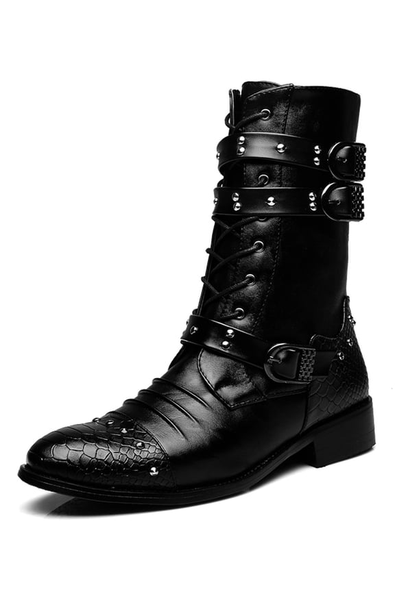 Men Boots Fashionable Motorcycle Boots Mid Calf Cowboy Boots Rough Black US 7.5