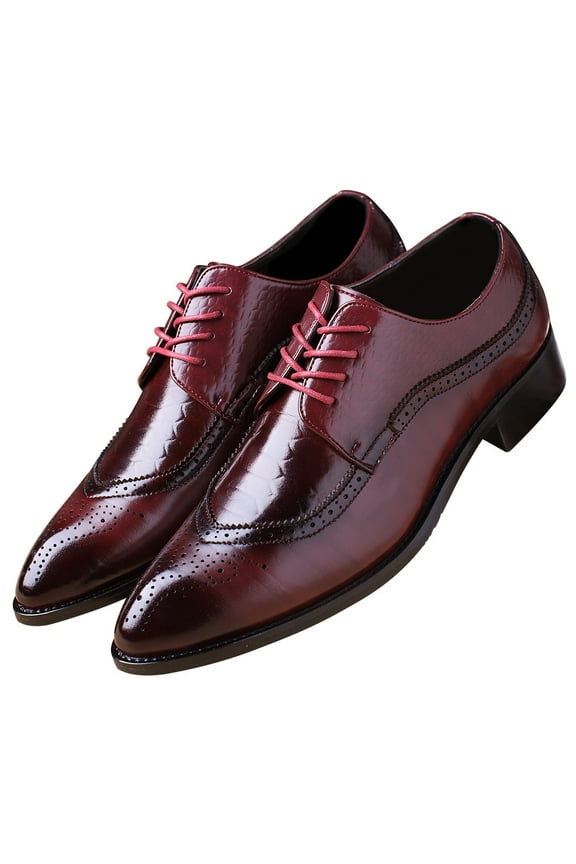 Men Derby Crocodile Pattern Pointed Toe Shoes Lace Up Brogue Dress Business Shoes Red 10 US