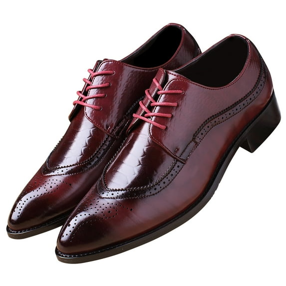 Santimon Men Derby Crocodile Pattern Pointed Toe Shoes Lace Up Brogue Dress Business Shoes Red 9.5 US