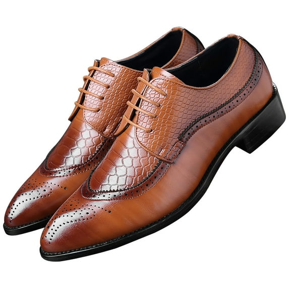 Santimon Men Derby Crocodile Pattern Pointed Toe Shoes Lace Up Brogue Dress Business Shoes Stan 12 US