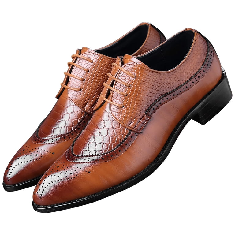 Santimon Men Derby Crocodile Pattern Pointed Toe Shoes Lace  display picture 3