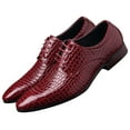 thumbnail image 1 of Santimon Men Derby Shoes Crocodile Pattern Pointed Toe Lace Up Oxford Shoes Business Leather Dress Shoes Red 9 US, 1 of 8