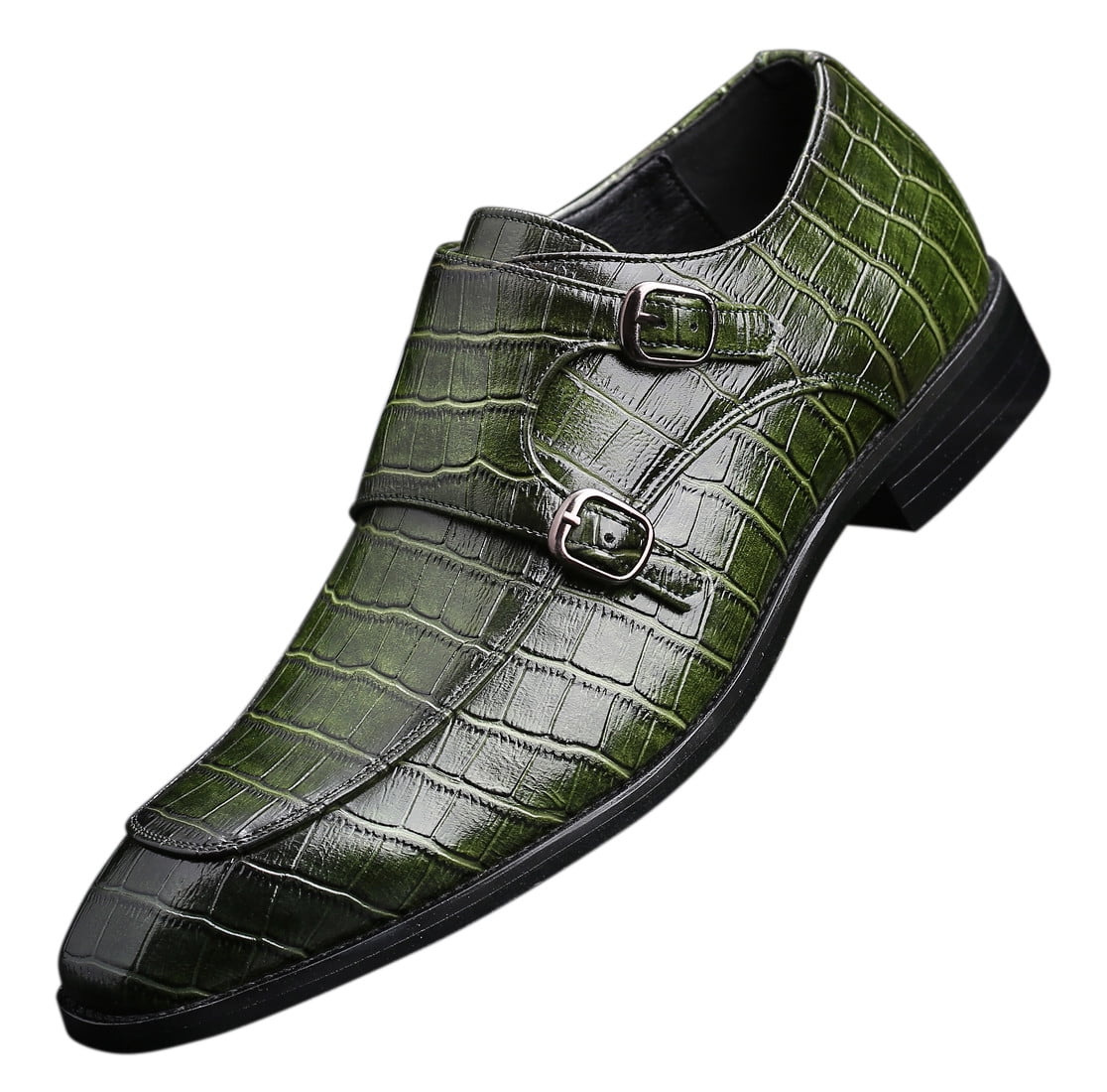 Santimon Men Dress Double Monk-straps Shoes Crocodile Pattern Slip On  Casual Business Leather Shoes Green 10 US - Walmart.com