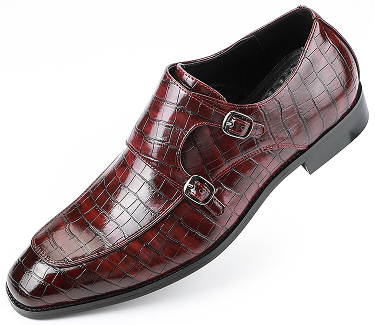 Santimon Men Dress Double Monk-straps Shoes Crocodile Pattern Slip On ...