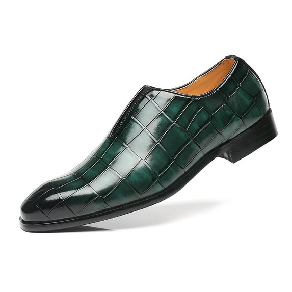 Santimon Men Dress Oxford Shoes Whole-Cut Slip On Crocodile Pattern Wedding Party Formal Shoes Green 8.5 US