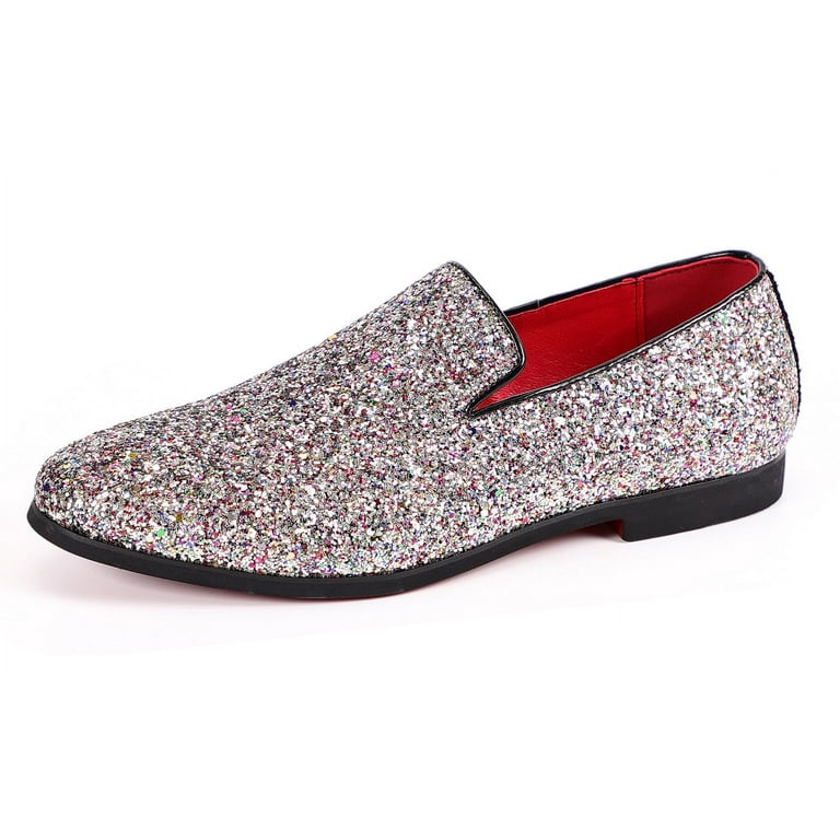 Santimon Men Dress Shoes Glitter Loafers Slip On Casual Wedding